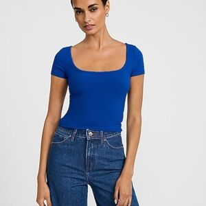 Express Royal Blue Fitted Ribbed Square Neck Baby Tee